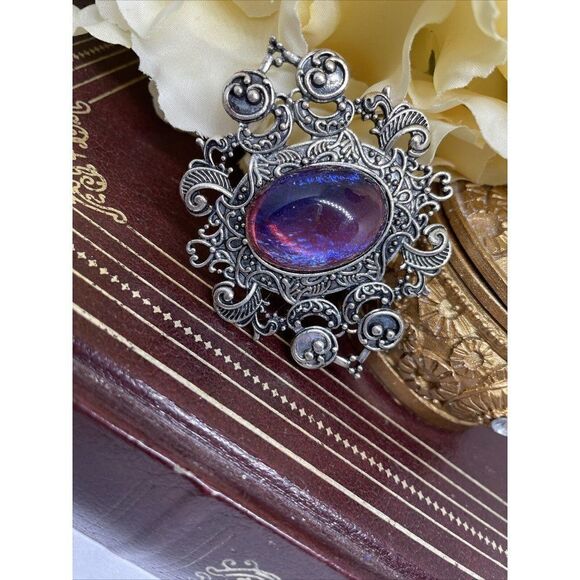 Xmas Wedding Stunning Silver Fire Opal Large Pin Brooch Victorian Hat Garter - Picture 8 of 11